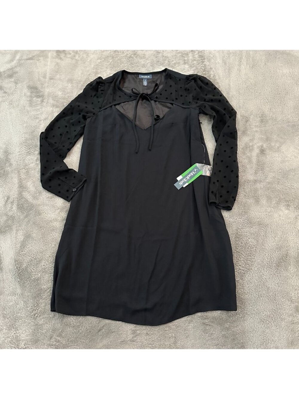 NWT Modcloth After The Aria Black Shift Dress Polka Dot SMALL Long Sleeve